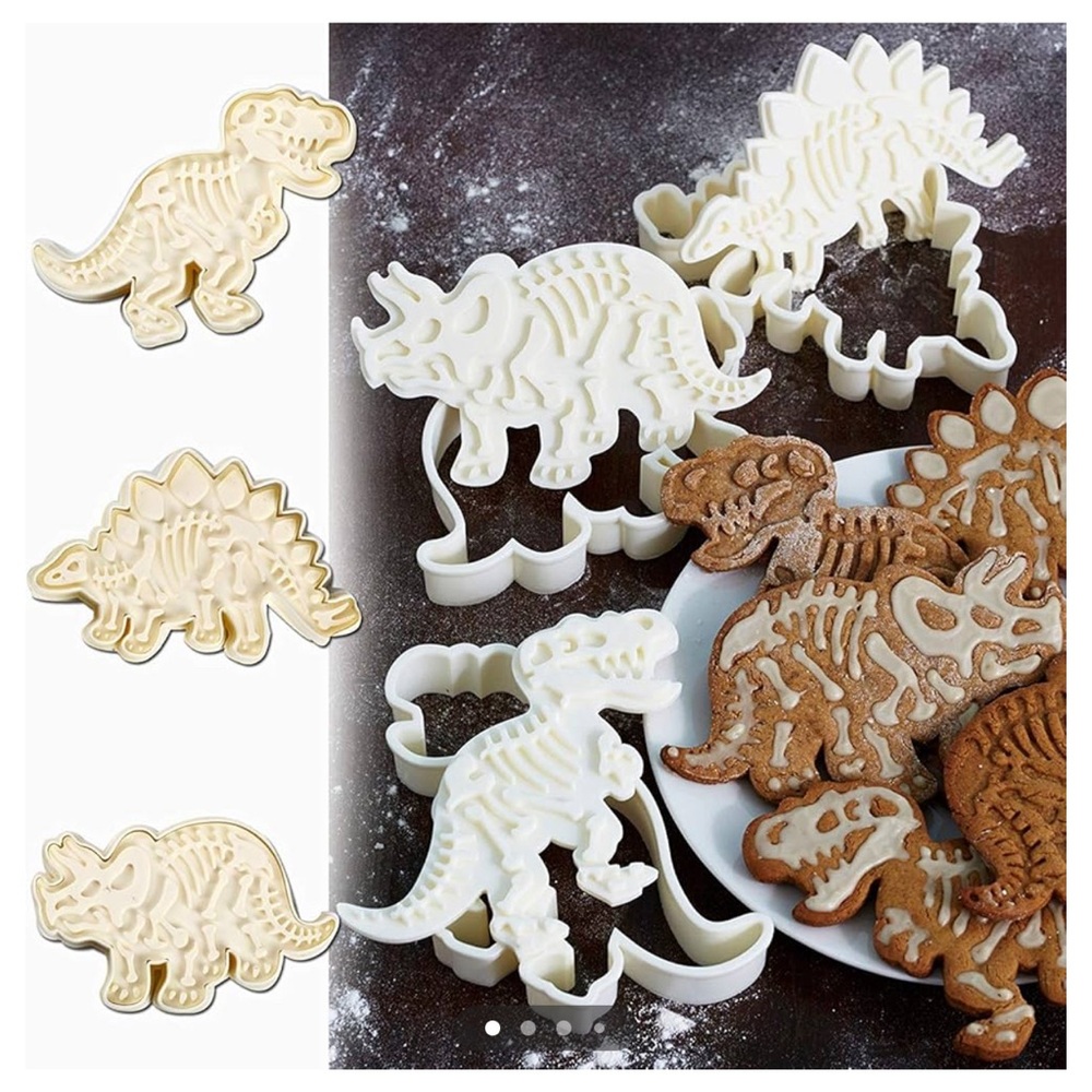 Dinosaur Cookie Cutters with Fossil Stampers Set, NIB